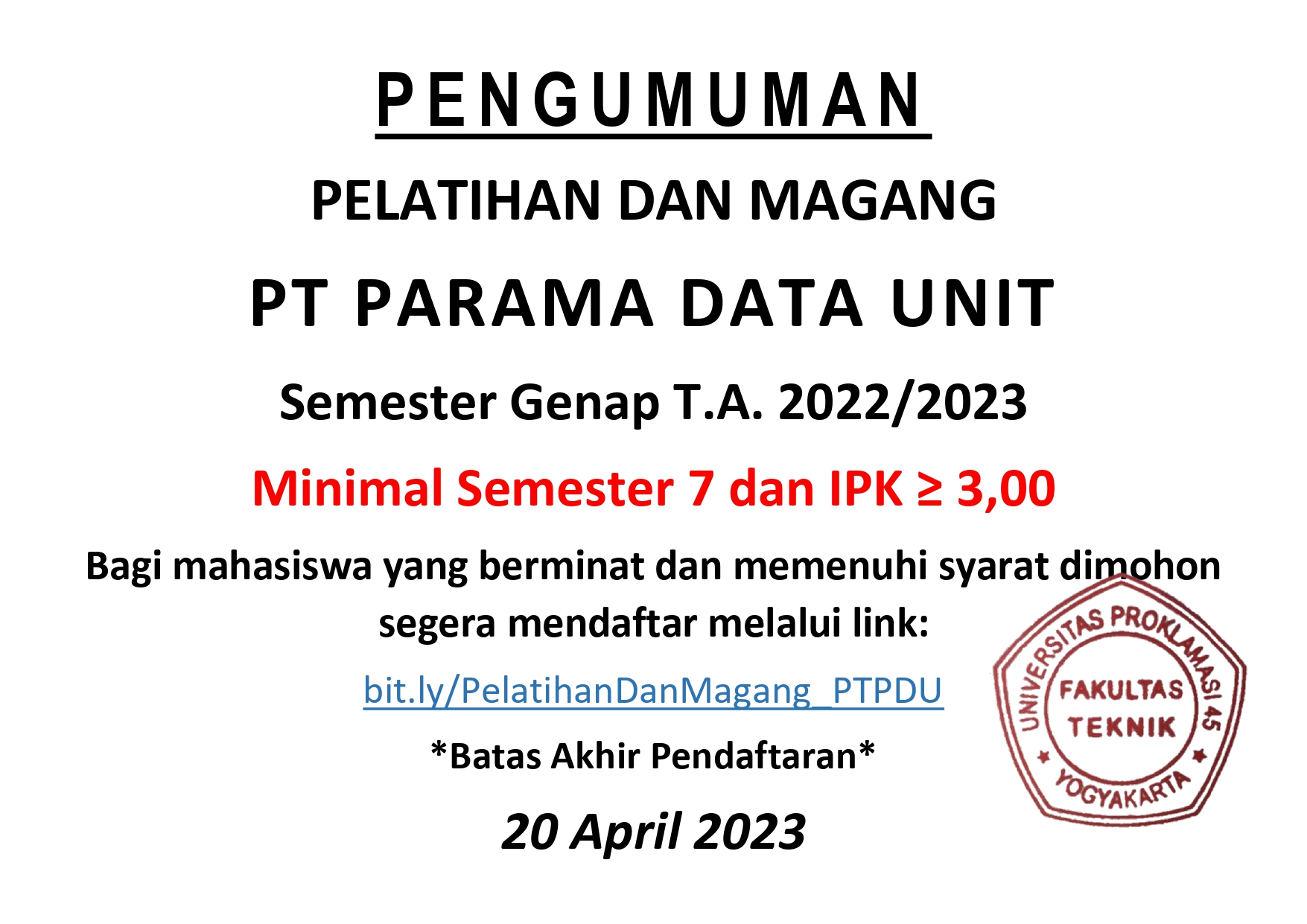 PENDAFTARAN MAGANG PT. Parama Data Unit (PDU) PERUSAHAAN PEMBORAN ...